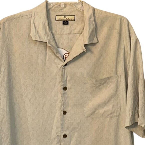 Tommy Bahama Short Sleeve Silk Button‎ Up Shirt Tan Vacation Summer Golf XL - Picture 2 of 7